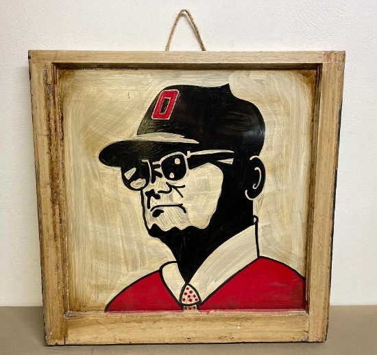 Hand Painted Ohio State Coach Woody Hayes on Vintage Window