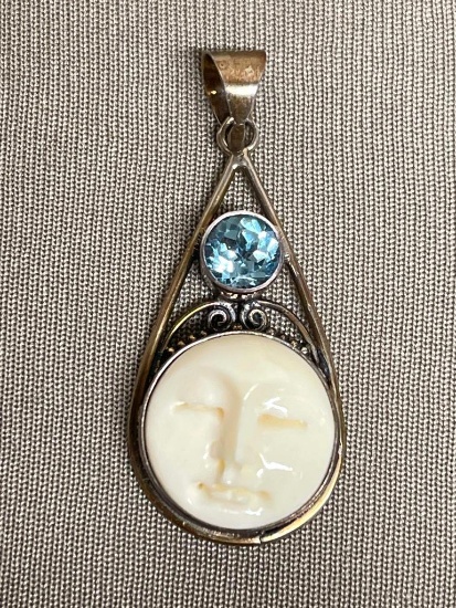 .925 Silver Moon Face Pendant