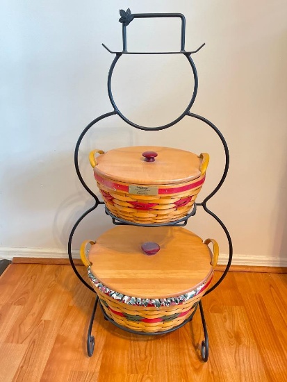 Metal Snowman Basket Holder with Longaberger Baskets