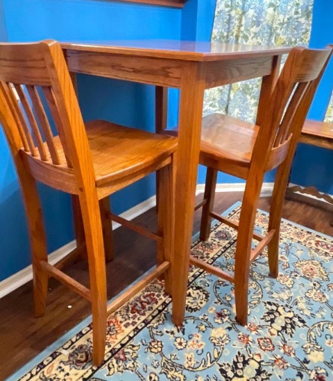 Wooden Pub Table with 2 Chairs