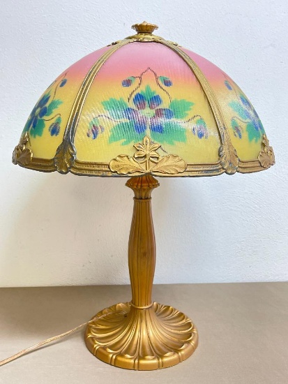 Antique Lamp with Reverse Painted Glass Shade