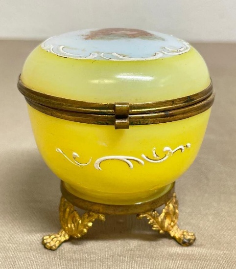 Vintage Hand Painted Glass Trinket Box