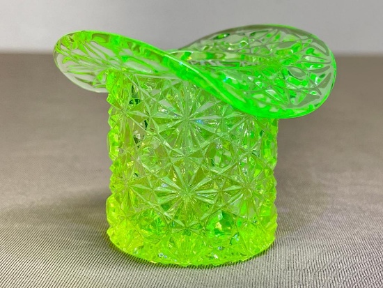 Vintage Uranium Glass Top Hat Toothpick Holder