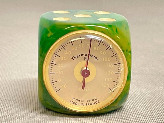 Vintage Rolux Giant Green Bakelite Dice Thermometer