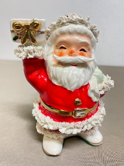 Vintage Ceramic Spaghetti Trim Santa Planter
