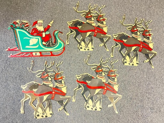 Vintage Plastic Santa and Reindeer Yard Decor