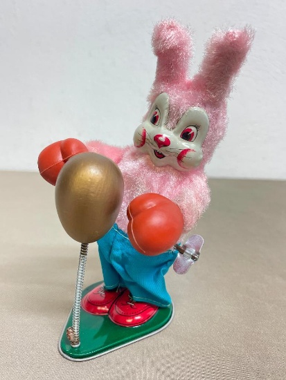 Vintage Wind Up Tin Boxing Bunny