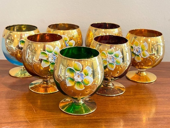 Set of Hand Painted Murano Venetian Brandy Snifters