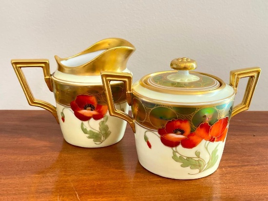 Vintage Pickard Hand Painted Creamer and Sugar Bowl Set