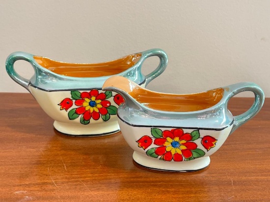 Vintage Hand Painted Lusterware Creamer and Sugar Bowl