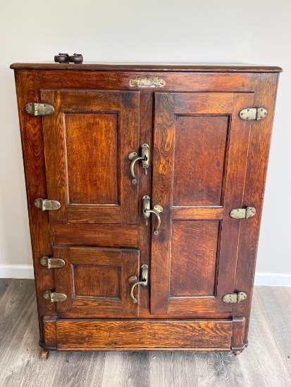 Antique Porcelain Lined Wooden Ice Chest