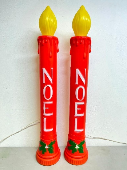 Pair of Vintage Plastic Blow Mold Noel Candles