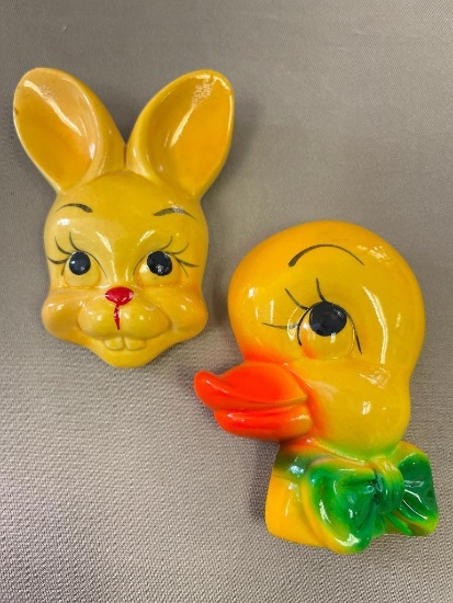 Pair of Small Plaster Wall Hangings