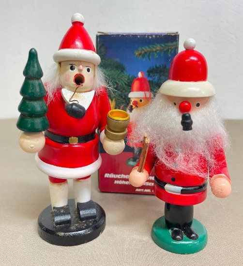 Pair of German Wooden Santa Smokers