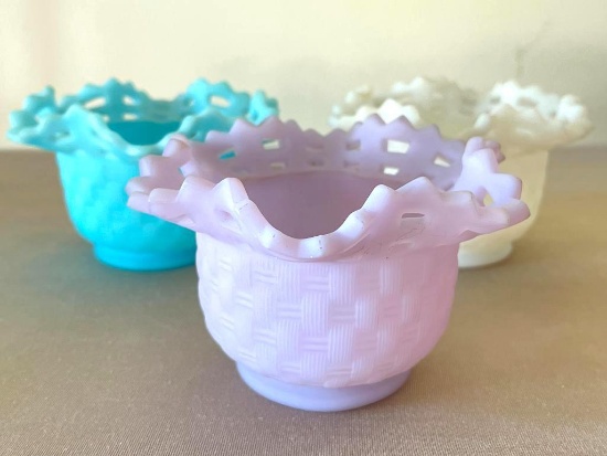 Collection of 3 Fenton Ruffled Edge Satin Bowls