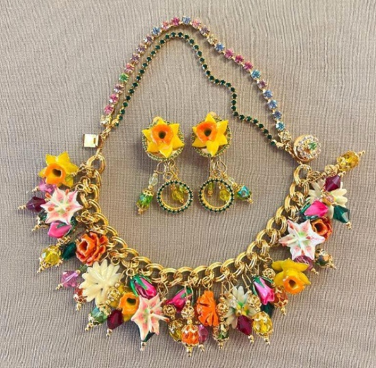 Vintage "Lunch at the Ritz" Necklace and Clip-on Earring Set