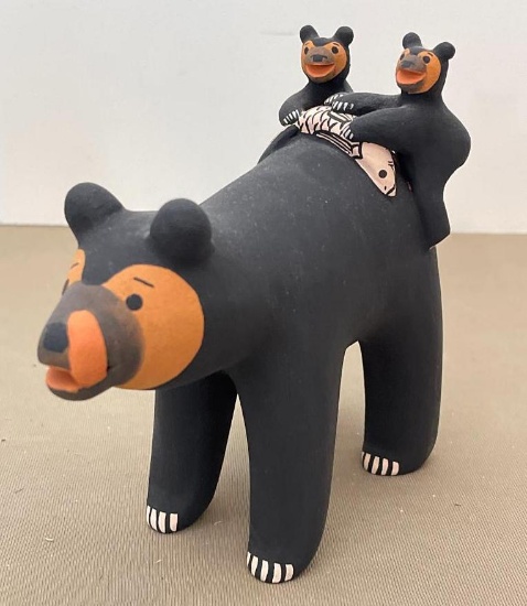 Native American Storyteller Bear Sculpture - Signed