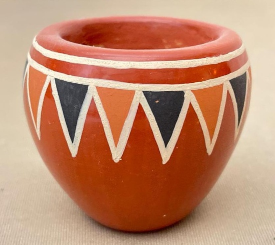Small Native Polychromatic Pottery Bowl - Signed