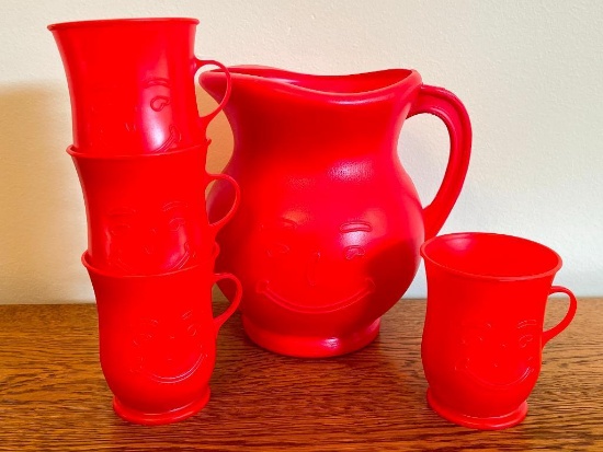 Vintage Kool-Aid Man Plastic Pitcher and Cup Set