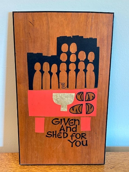 Vintage MCM Wooden Religious Plaque