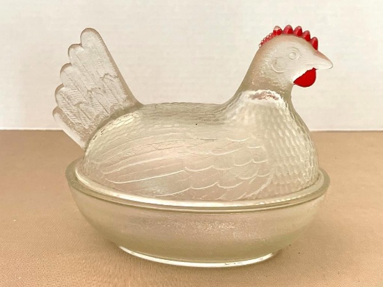 Vintage Glass Hen on Nest