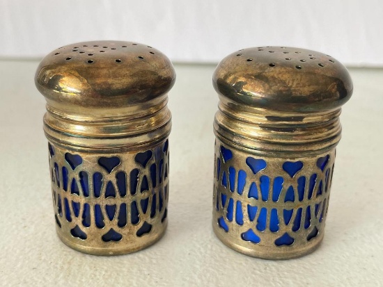 Silver Plated Cobalt Blue Salt & Pepper Shakers