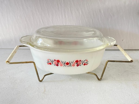 Vintage Fire King 2 Quart Casserole Dish with Carrying Rack