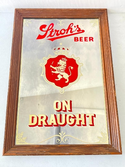 Vintage Stroh's Beer Framed Mirror