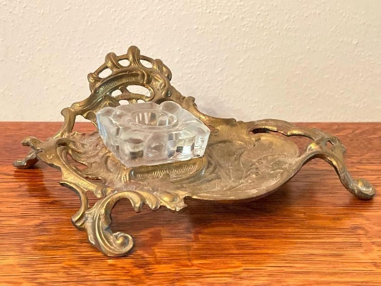 Antique Brass Inkwell