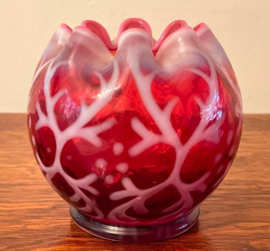 Vintage Fenton Cranberry Rose Bowl