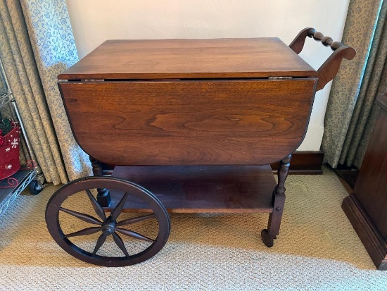 Wooden Rolling Bar Cart