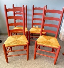 Set of Wooden Ladder-Back Rush Seat Chairs