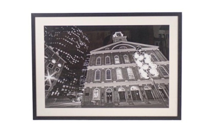 Framed Photograph of Fanuel Hall at Night
