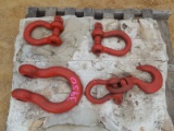 (4) large clevis & (1) Crosby swivel hook