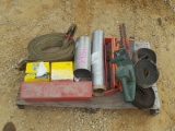 Pallet w/ tow straps, exhaust parts, misc. items