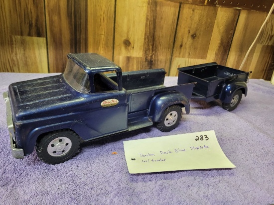 Tonka Dark Blue Stepside Pick-Up w/ Trailer