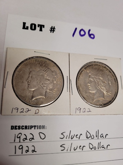 1922 "D" Silver Dollar & 1922 Silver Dollar