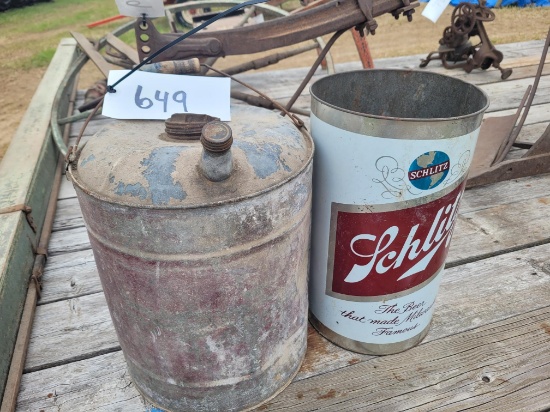Vintage Gas Can, Schlitz Trash Can
