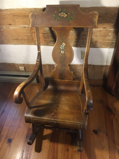 Antique plank bottom rocking chair in original paint decoration (SPRING MILLS)