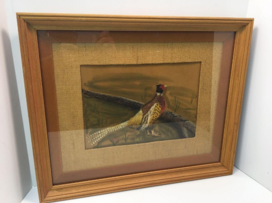 Framed/burlap matted Hand drawn pheasant picture