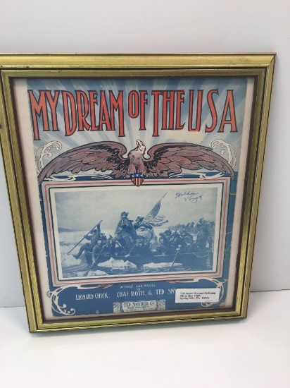Framed vintage sheet music "My Dream of the USA" by Ted Snyder Co.
