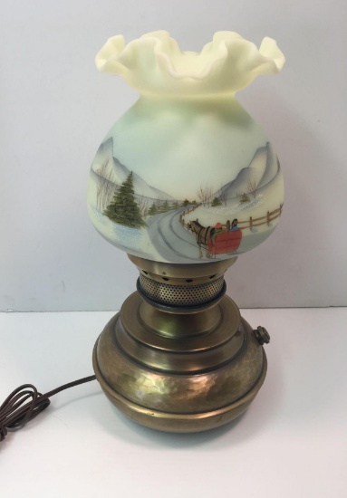 Vintage table lamp/ handpainted globe