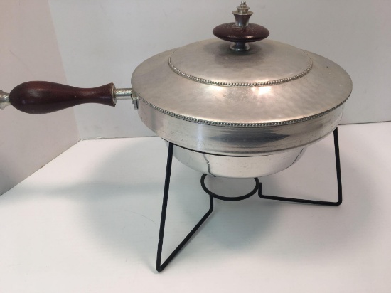 Vintage hand hammered covered aluminum chafing dish/frame