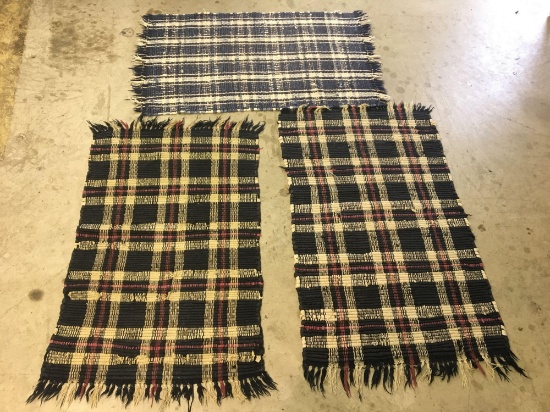 3- woven rag throw rugs (2- match)