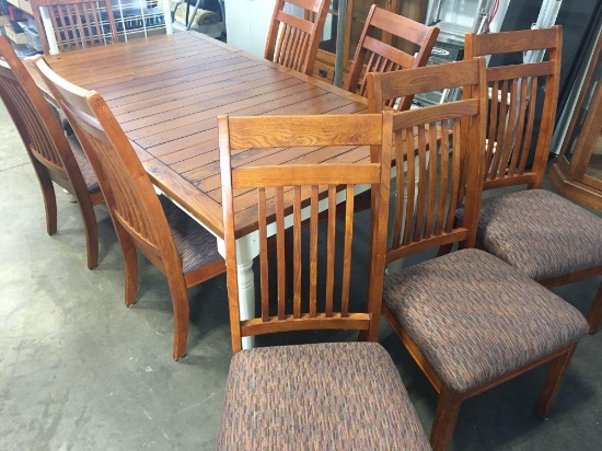 Kitchen/Dining room table/8 matching chairs (table shown with 2 leaf inserts)