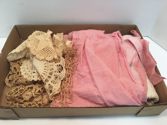 Vintage doilies, apron, more