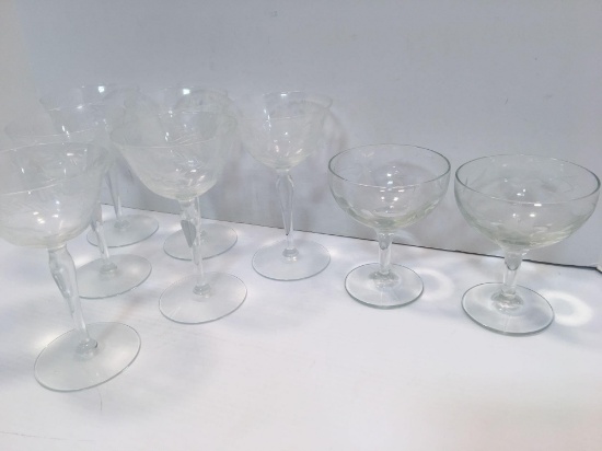 Etched stemware glasses