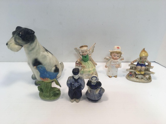 Vintage figurines (Japan, Germany), vintage salt/pepper (Holland), more