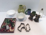 Vintage bear figurines, cookie cutters, vintage bottle, napkin rings, more