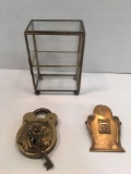 Trinket stand, brass letter clip, lions head lock/key